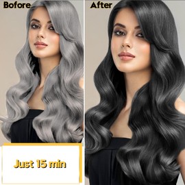 Black Hair Dye Shampoo, 3 in 1 Color Shampoo Hair Dye, Grey Coverage Shampoo for Women Men 500ml