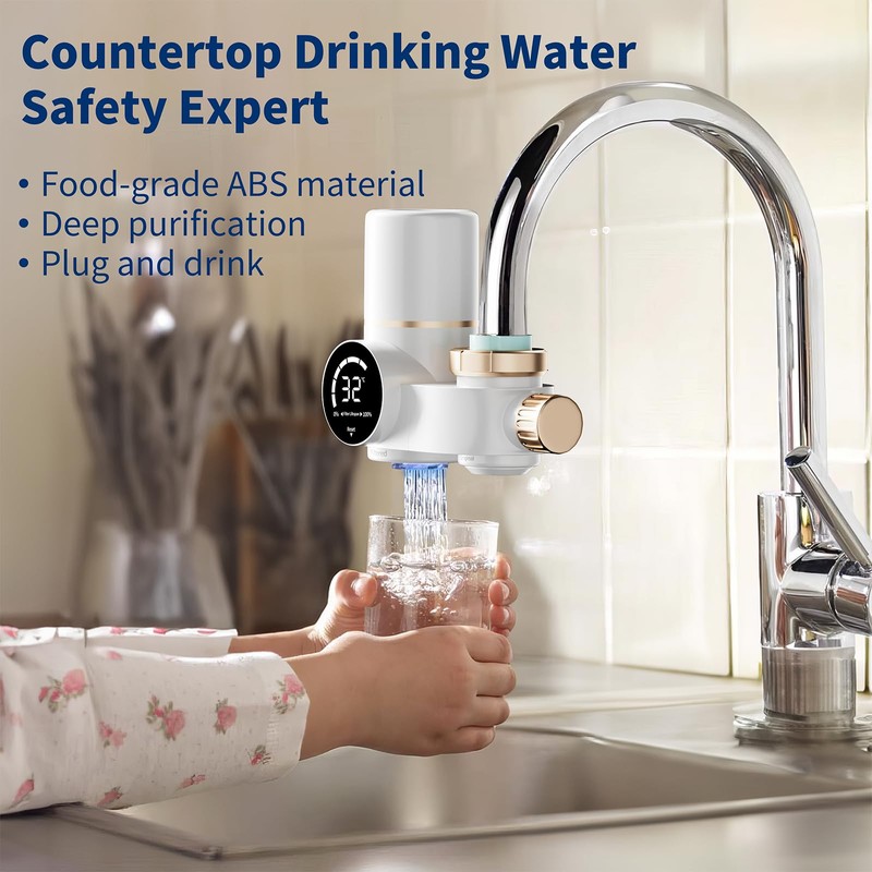 Water Filter Tap with LED Display, Includes 2 Filters, Water