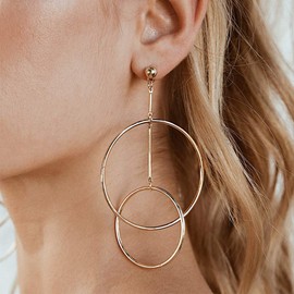 Doubnine Double Hoops Large Circle Dangle Earrings Trend Minimal Gold Silver Women Jewelry (gold)
