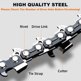 Oryzium 4 Pack Chainsaw Chain Replacement with 3/8" LP-59 Drive Links,0.050" Gauge,Compatible with 16-lnch(40cm) Bar,Handheld Low-Kickback Saw Chains for Wood Branch Cutting