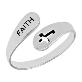AeraVida Faithful Embrace Cross Open Ended .925 Sterling Silver Band Ring-6