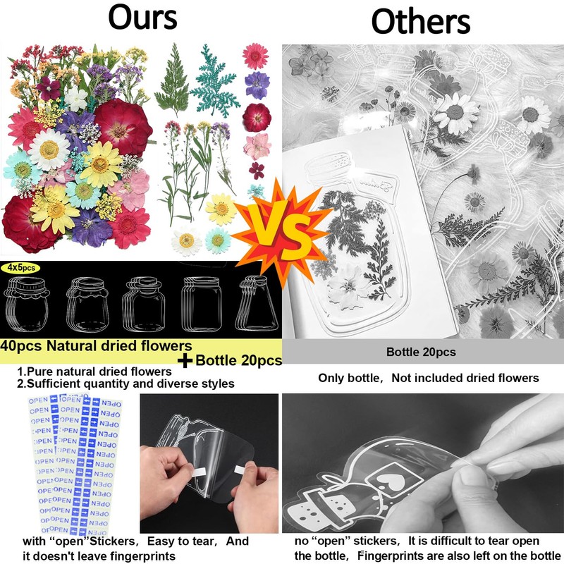 64 Pcs DIY Dried Flower Bookmark kit, transparent dried pressed