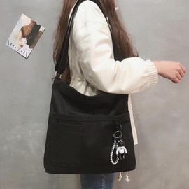 Canvas Crossbody Bag Simple Daily Pocket light black 10ea