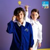 siggi Apron Primary School Girls White Black Blue Buttons Black