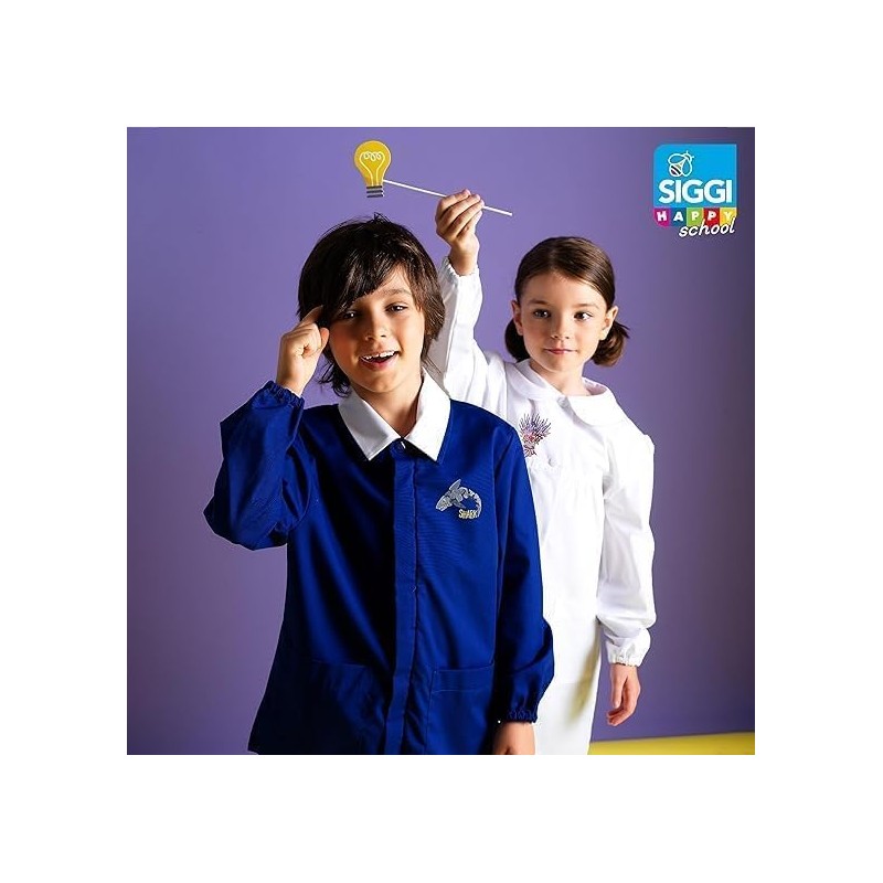 siggi Apron Primary School Girls White Black Blue Buttons Black