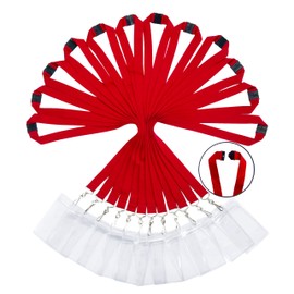 12 Pack Breakaway Lanyard with Card Holders, Durable Rainbow Neck Safety Lanyards Straps with Clear Waterproof Name Badge Holders in Bulk, Red