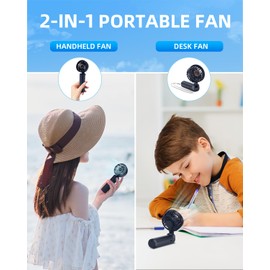 Hssio Portable Handheld Fan, Mini Desk Fan Foldable 2000mAh, 180° Ratotion, 3 Speeds, Ultra Quite, Up to 8H Long Use Time, Small Personal Cooling Fans Makeup Lash Fan for Women Girls