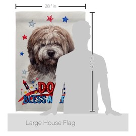 Breeze Decor Patriotic Brindle Tibetan Terrier House Flag Dog Puppy Spoiled Paw Canine Fur Pet Nature Farm Animal Creature Decoration Banner Small Garden Yard Gift Double-Sided, Made in USA