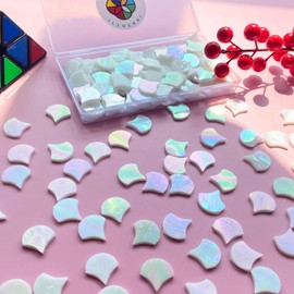 ILLUCKAI 3/4" Round Iridescent Stained Glass Mosaic Tiles for Crafts, 280g 125pcs Circle Mosaic Glass Pieces, Mosaic Kit Supplies for Home Decor(Iridescent White)