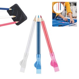 Mondo Idea Sewing Pencil with Brush Cap Wipe Clean Dressmaking Drawing Water Soluble Chalk for Fabric 3 Colors