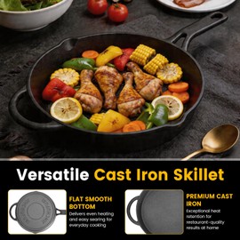 10 Inch Cast Iron Skillet, Pre-Seasoned Frying Pan with Dual Pour Spouts