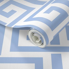 Peel & Stick Wallpaper 6ft x 2ft - Blue Preppy Geometric Traditional Maze Greek White Trellis Classical Fretwork Custom Removable Wallpaper by Spoonflower