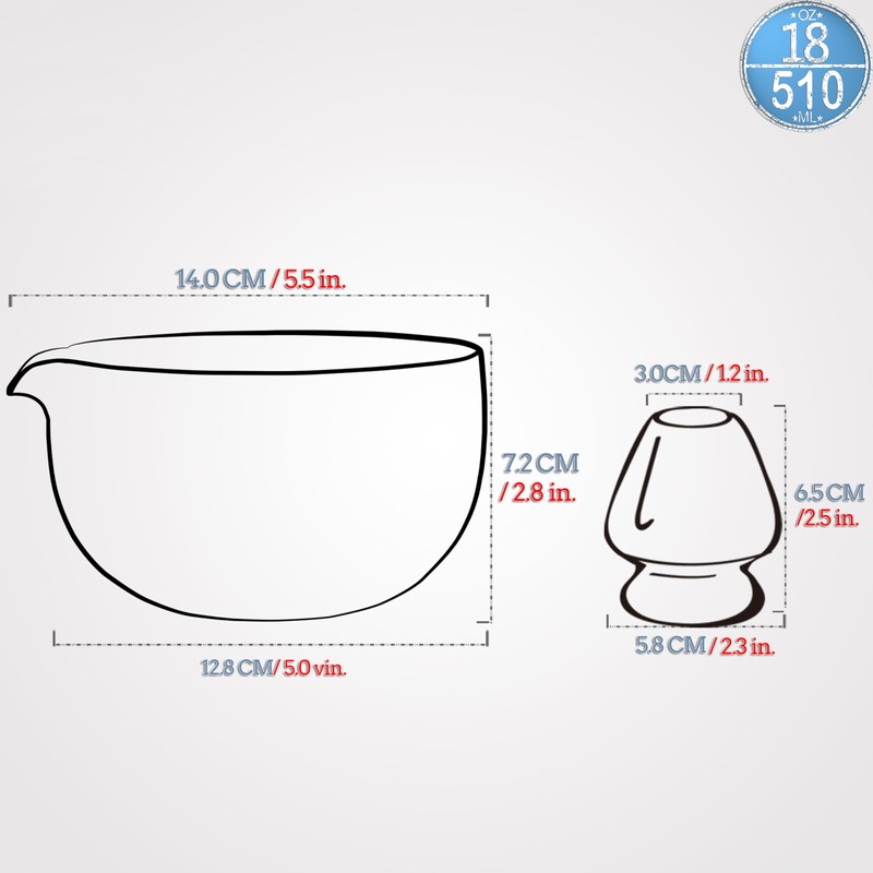 TEANAGOO Japanese Ceramic Matcha Bowl with Whisk Holder, 530 ml,