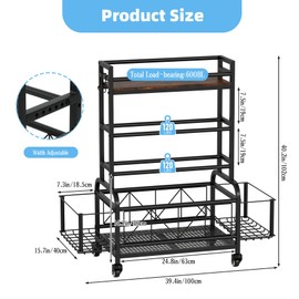 600LBS Dumbbell Rack,Weight Rack for Dumbbells&Kettlebells,2 Tier Width Adjustable Barbell Weight Racks for Home&Gym,Exercise Equipment Storage Organizer Stand with Wheels&Baskets&Hooks