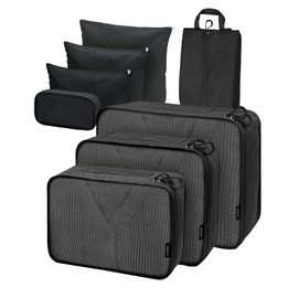 Carttiya Packing Cubes for Travel, 8-Piece Suitcase Organiser, Travel Essentials, Waterproof, Ultralight and Durable Packing Cube, Suitcase Organiser with Shoe Bag, Cosmetic Bag (Black)