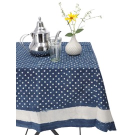 GURU SHOP Hand Printed Tablecloth, Table Runner, Block Print, Boho Indigo Tablecloth 140 x 200 cm - Model 1, Blue, Cotton, Table Runner, Tablecloths
