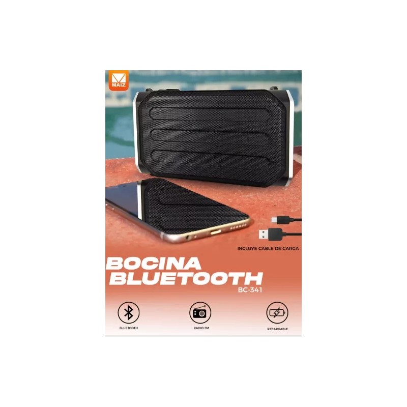 Maíz Bocina Bluetooth Radio Fm Recargable Inalambrica Portatil Color Negro
