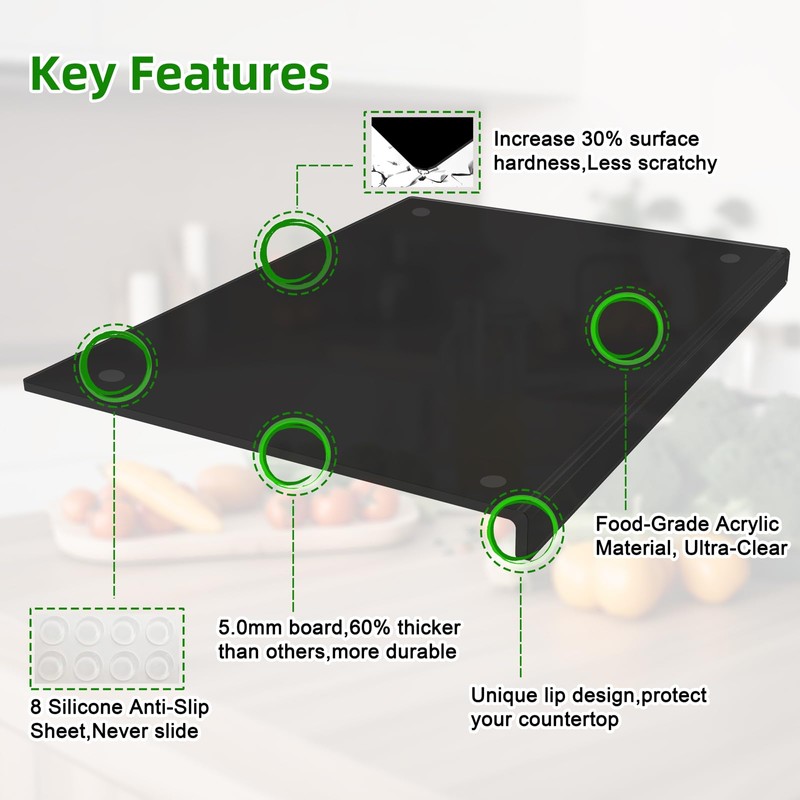 Acrylic Cutting Board with Counter Lip | 60% Thicker &