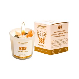 GEMANIFEST Angel Number 888 Manifestation Candle Crystal Infused Soy Wax with Citrine and Pyrite Pumpkin Spice Scented Spiritual Gift for Abundance and Energy Alignment