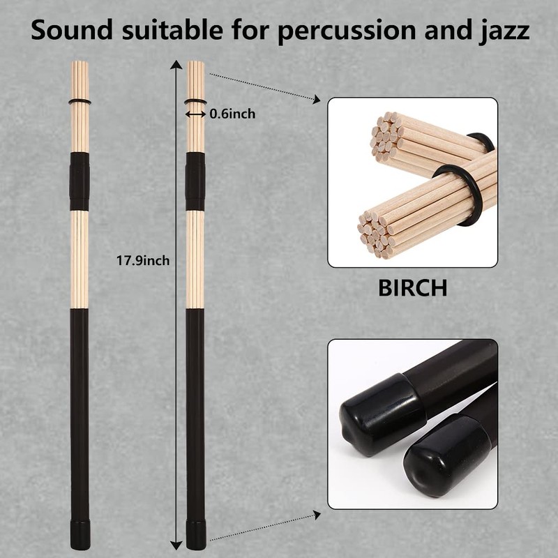 Drum brush Kit,1pair Cahon Metal Wire Brushes and 1pair Jazz