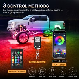 icicar 16 Pods LED Multi Chasing Color Rock Lights, APP/RF Control Waterproof Underglow Music Mode Off Road Exterior Kit with Brake Turn Signal for Trucks Jeep ATV UTV RV Boats