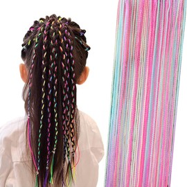 YFKEJI 32Pcs Colorful Hair Wrap String For Braids, Multi Rainbow Braiding Hair Tie, Gradient Color Hair Rope Band, Girls Braids Hair Styling Accessories (D#)