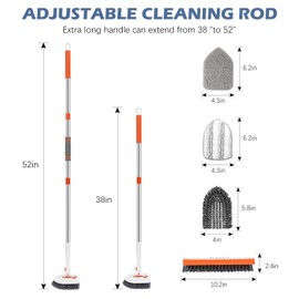 SetSail 4-in-1 Tile Tub Floor Scrubber with 52-inch Adjustable Long Handle Shower Cleaner Brush with V-Shaped Grout Brush and 3 Replacement Brush Heads for Cleaning Bathroom Kitchen Walls Tub Tile
