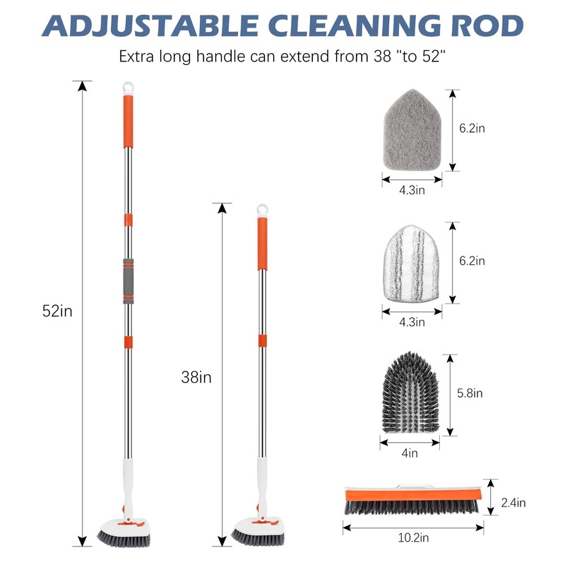 SetSail 4-in-1 Tile Tub Floor Scrubber with 52-inch Adjustable Long