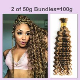 Newmi Highlight P4/27 Brazilian Deep Wave Braiding Human Hair - Boho Braids (Knotless, Crochet) - 18 Inch, Honey Blonde, Brown - 100g Bulk Pack