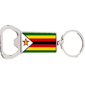 Zimbabwe Rectangle Bottle Opener Metal Keyring and Velvet Gift Bag