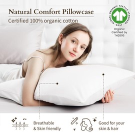 Warmstar 100% Organic Cotton White Pillow Cases Set of 2, Pillow Cases King Size Satin Weave Soft Hypoallergenic GOTS Certified Pillowcases Breathable Envelope Pillowcass,20x36 Inches