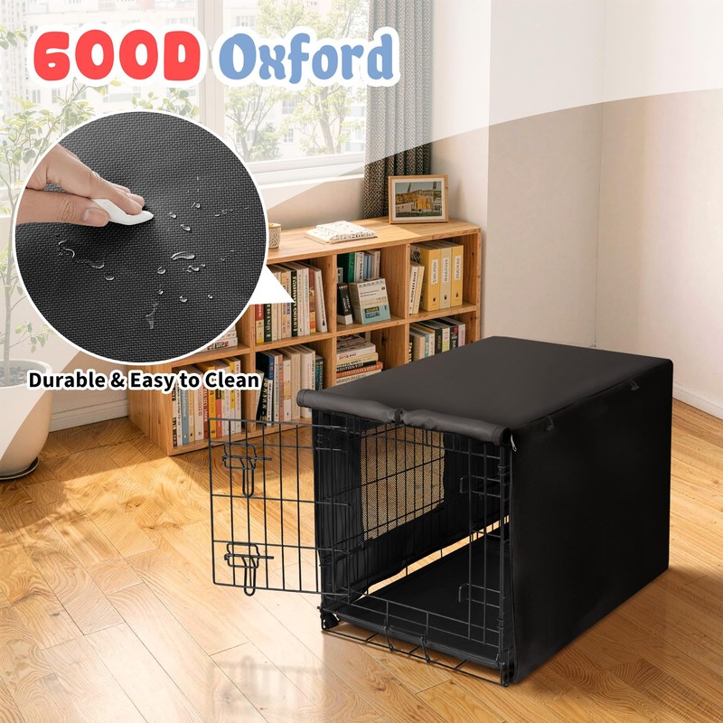 Akinerri Dog Crate Cover with Mesh Window, Double Door Waterproof