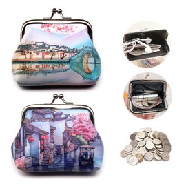 Coin Purse Holder Girls Kids Ladies Small Mini Leather Coins Wallet Wallets Purses Pouch for Women Clasp Vintage, 2 Pack