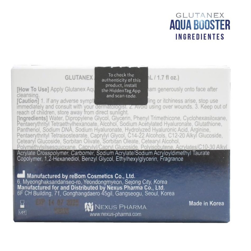 Glutanex Aqua Booster CREMA REPARADORA E HIDRATANTEReparacin, Hidratacin, Aclaramiento, AntioxidacinDe