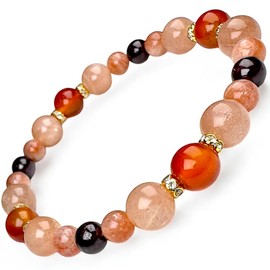 Blessing M'style Women's Natural Stone Bracelet, Carnelian Orange Moonstone, Sunstone, Garnet, Comes with Drawstring Bag with Brand Name Logo, One size, Stone