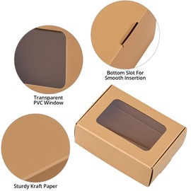 QWORK® 30 Packs Kraft Paper Boxes With Clear PVC Window 85 * 60 * 30mm, Present Packaging Box for Various Celebrations