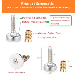 Heavy Duty Furniture Leveler, 3/8”-16 Thread with screw-in connecting nut Inserts,Set of 4,for Chair Legs,Table Legs,Furniture Legs | Replace Leveling Leg,1.5 inch Adjusting Foot | Table Foot(4)