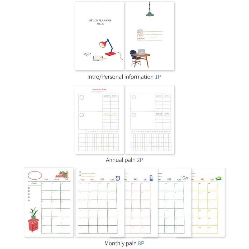 Monolike Ordinary days 4 Month Study Planner, School bag -
