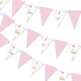 Silly Goose Birthday Decoration, One Silly Goose Banner Pink Lattice and Goose Pennant Banner Farm Animal Goose Triangle Bunting Flags for Geese Theme Kids First Birthday Baby Shower Party