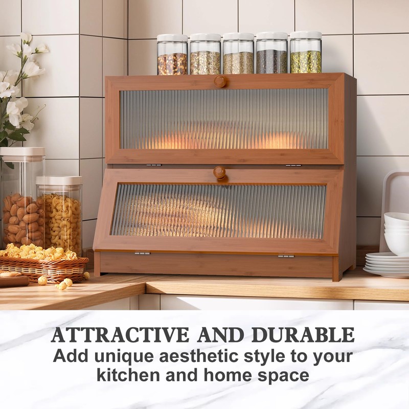LOHASOK Double Layer Bamboo Bread Box for Kitchen Counter-Large Capacity