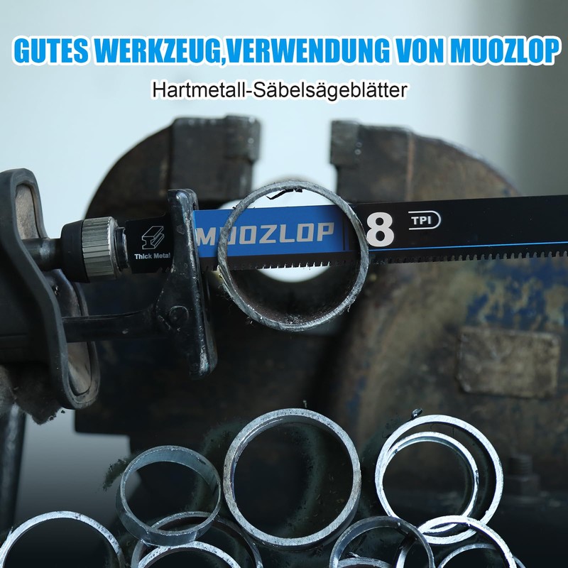 MUOZLOP 300 mm, 8TPI Carbide Reciprocating Saw Blades, Pack of