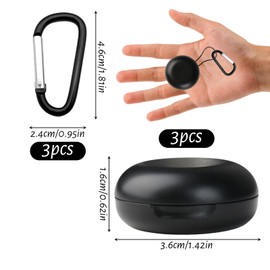 DALAETUS 3 Pcs Mini Ear Plug Carrying Cases, Plastic Ear Plug Storage Boxes with D-Shaped Carabiners, Potable Round Earplug Cover for Travel Running Camping (Black)