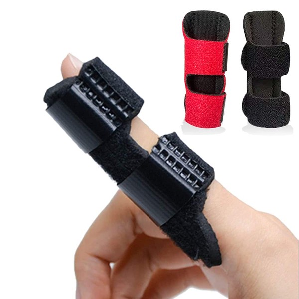 PeSandy Trigger Finger Splint, 2 PCS Adjustable Mallet Finger Splint Brace for Broken Finger Tendon Pain Relief, Comfortable & Breathable, Built-in Aluminium Support Trigger (Black & Red)