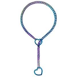 EverGlimp Rainbow Slip Chain Necklace For Women, Blue Heart-Shaped O-Ring,Adjustable Lengths,Cuban Chunky Chain Lariat Y-Necklace Jewelry (Blue, Length 32'')