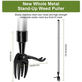 OFFCUP Stand Up Weeding Tool, Detachable Handle Weed Remover Tool, Weed Puller Tool Manual Weeder Tool Weed Puller Root Remover Tool with 4 Claws for Garden (Weed Puller+Metal Handle)