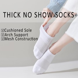 EPEIUS Thick No Show Socks for Women Athletic Ankle Socks Cushioned Running Low Cut No Show Socks Non Slip Invisible Liner Size 5-8 (White 6 Pairs M)