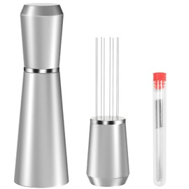 Jeymei WDT Espresso Distribution Tool, 0.35mm 8 Needle Coffee Stirrer with 8 Extra Needles, 304 Stainless Steel, Aluminum Alloy Handle with Stand, Barista Espresso Whisk Tool (Metal Silver)