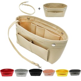 MISIXILE Felt Purse Organizer Insert Handbag Organizer,Tote Bag in Bag Organizer Fits Speedy Neverfull with Handles Keychain,black-L