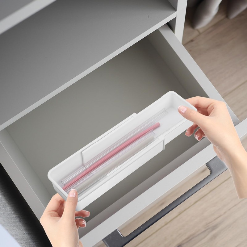 BOXOB Expandable Straw Organizer, Multi-Functional Plastic Straw Holder Long Straw