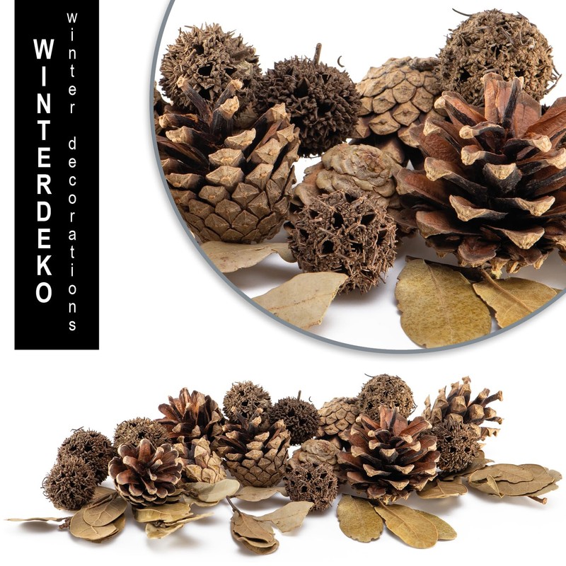 com-four® 6x Christmas decorations in a bag with cones, twigs,